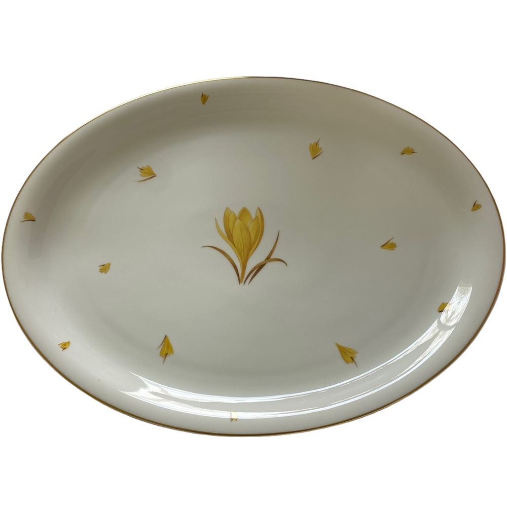 EASTERLING Golden Crocus Oval Serving Platter with Gold Edge Accent 16” X 12.5”